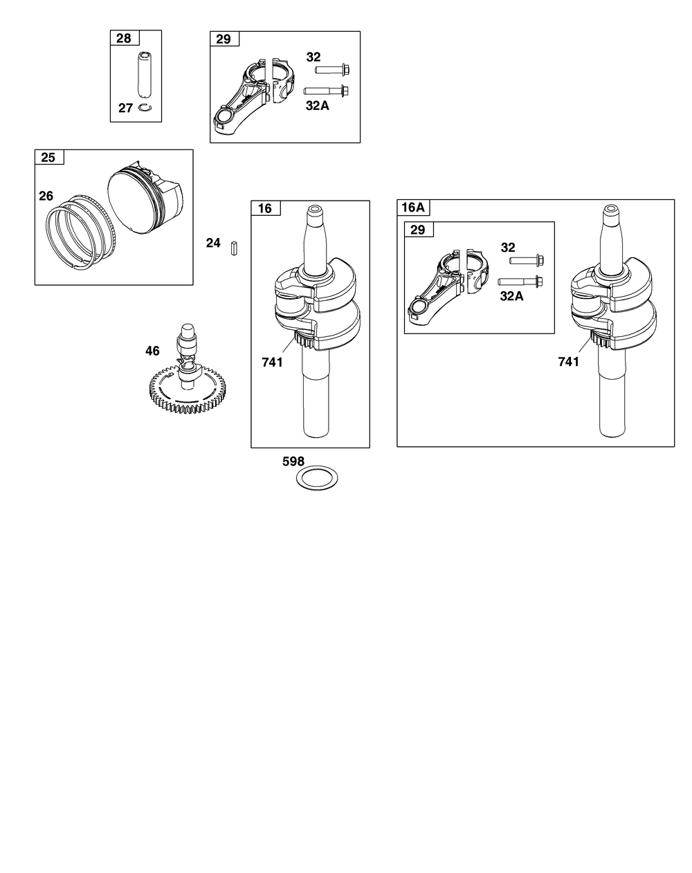 Crankshaft Group Diagram and Parts List for 121S02-0037-F1 100000 - 19Z999 Briggs and Stratton Engine